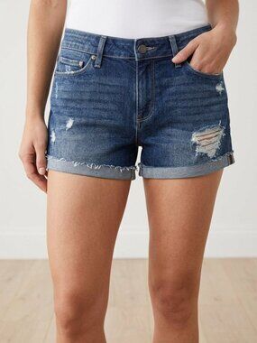 PAIGE Jimmy Jimmy Short | Size 30 | Dark Indigo Distressed Cuffed Denim